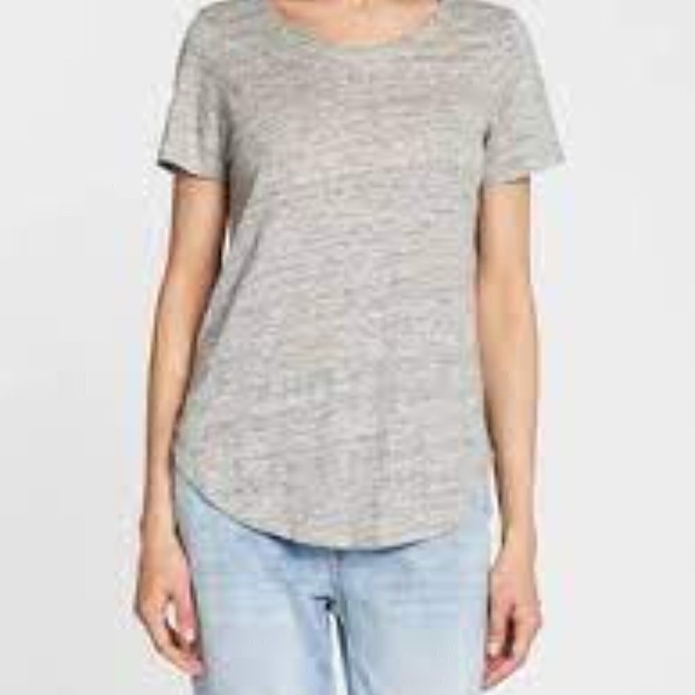 Chaser Women's Dove Gray Linen T Shirt Elevated Basics Coastal Neutral XS NEW